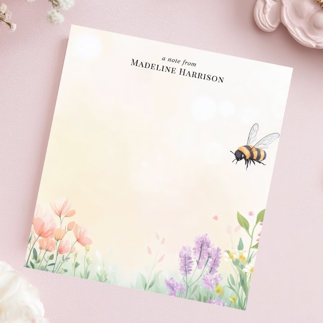 Honey Bee Floral Garden Personalised Name Notepad (Creator Uploaded)