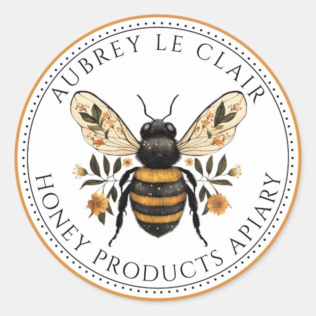 Honey Bee Floral Honey Apiary Classic Round Sticker (Front)
