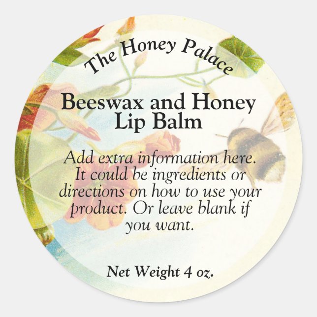 Honey Bee Floral Lip Balm Tin Label (Front)