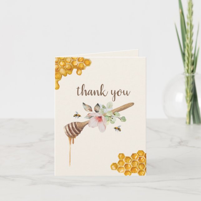 Honey Bee Floral Wand Baby Shower Thank You Card (Front)