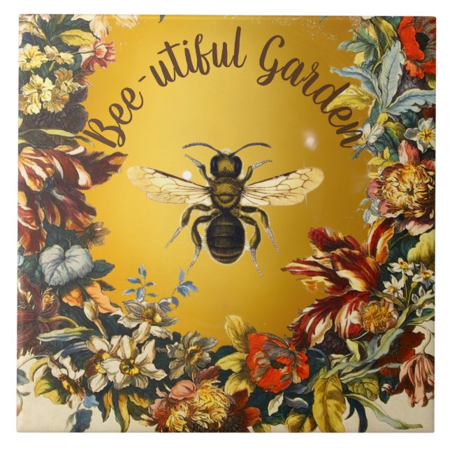 HONEY BEE FLOWER GARDEN, BEEKEEPING APIARY CERAMIC TILE (Front)