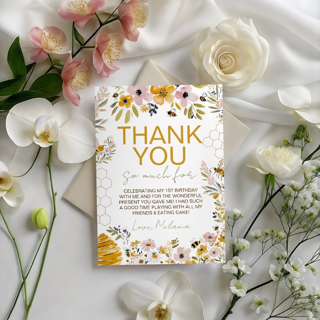 Honey Bee Garden Birthday Thank You Card (Creator Uploaded)