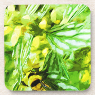 Honey Bee Gathering Pollen Abstract Impressionism Coaster