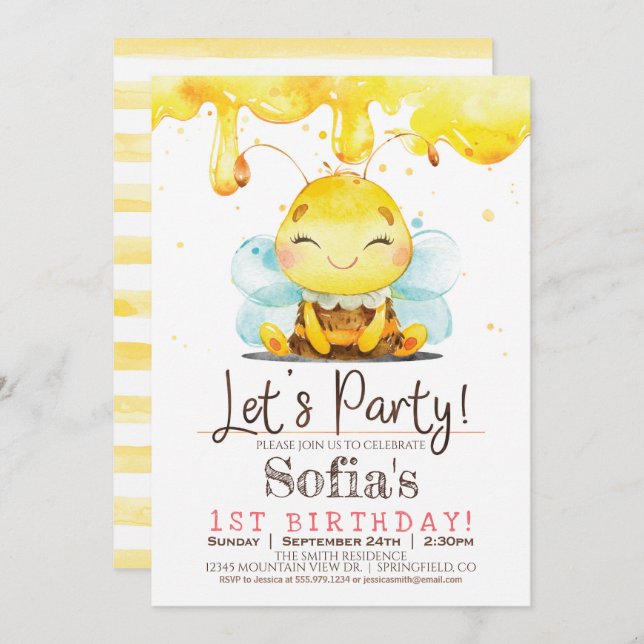 Honey Bee Girl Birthday Party Invitation (Front/Back)