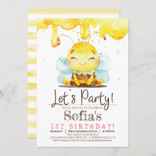 Honey Bee Girl Birthday Party Invitation