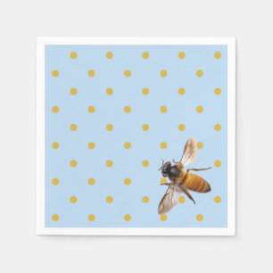 Honey Bee   gold and blue polka-dot pattern Napkin