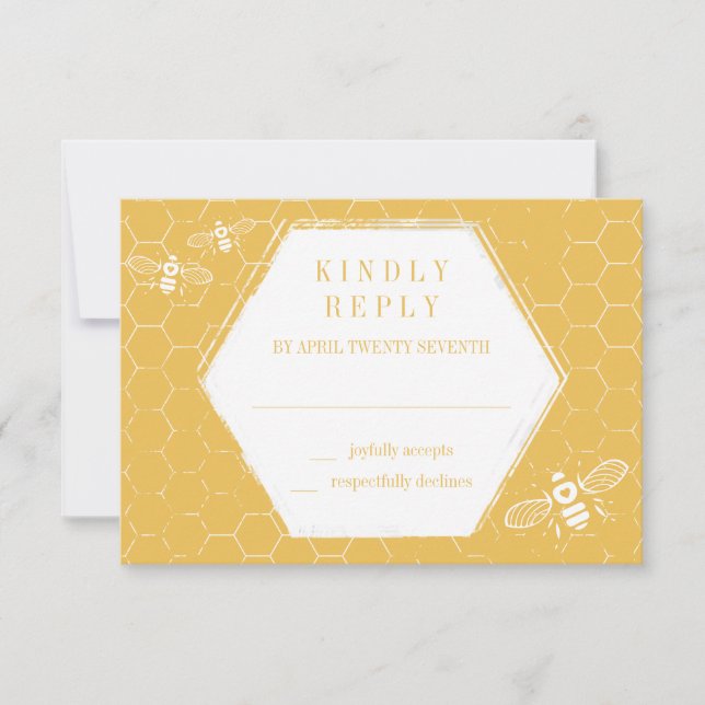 Honey Bee Golden Yellow Pattern RSVP Card (Front)