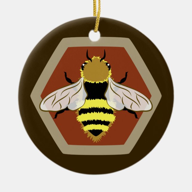 Honey Bee Graphic Ceramic Ornament (Front)