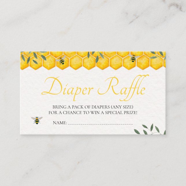 Honey Bee Greenery Baby Shower Diaper Raffle Enclosure Card (Front)