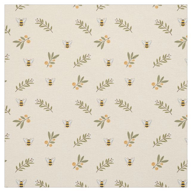 Honey Bee Greenery Pastel Almond Fabric (Swatch)