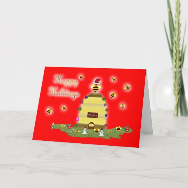 Honey bee happy holidays honey bee apiary buzz holiday card (Front)