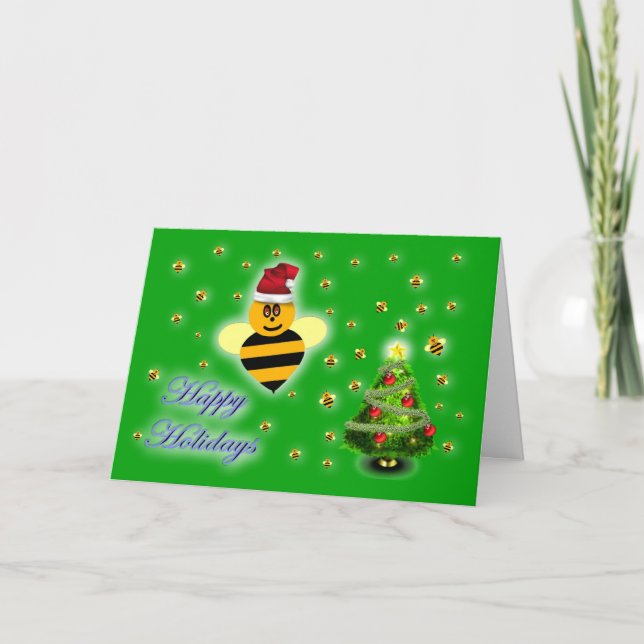 Honey bee happy holidays honey bee apiary buzz holiday card (Front)