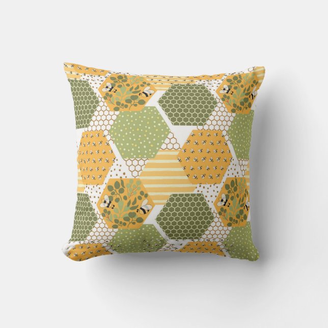 Honey Bee Hexagon Pattern Cushion (Front)