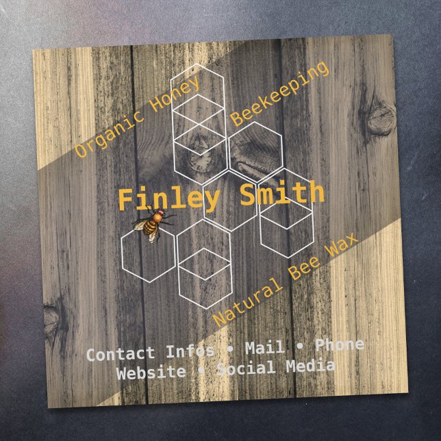 Honey bee hexagon • Retro wood texture Custom Text (Creator Uploaded)