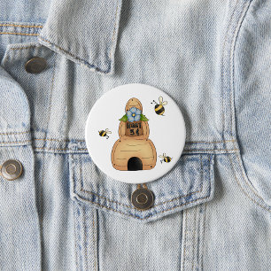 Honey Bee Hive with Blue Flower and Bees 7.5 Cm Round Badge