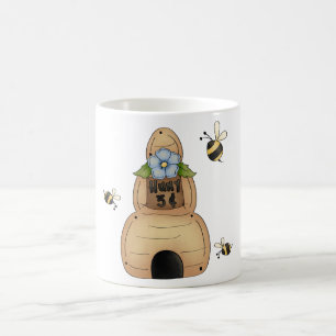 Honey Bee Hive with Blue Flower and Bees Coffee Mug