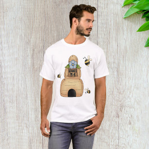 Honey Bee Hive with Blue Flower and Bees T-Shirt