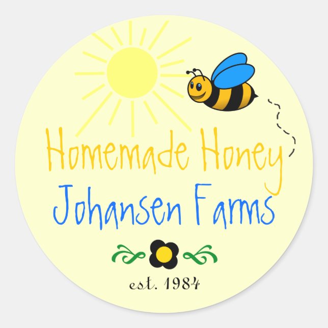 Honey Bee Homemade Farm Classic Round Sticker (Front)