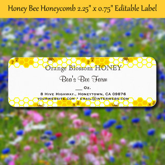 Honey Bee Honeycomb 0.75" x 2.25" Editable Label Return Address Label
