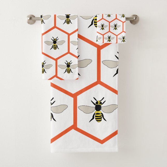 Honey Bee Honeycomb Beekeeper Bath Towel Set (Insitu)