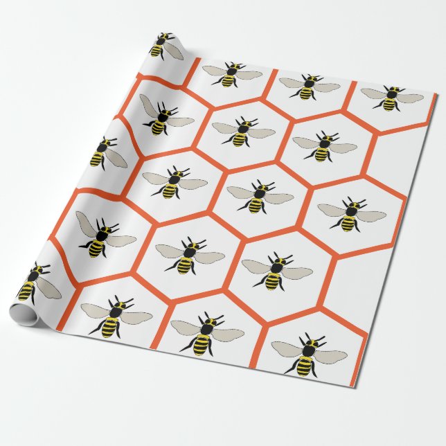 Honey Bee Honeycomb Birthday Baby Shower  Wrapping Paper (Unrolled)