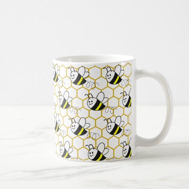 Honey Bee Honeycomb Black Yellow White Pattern  Coffee Mug (Right)