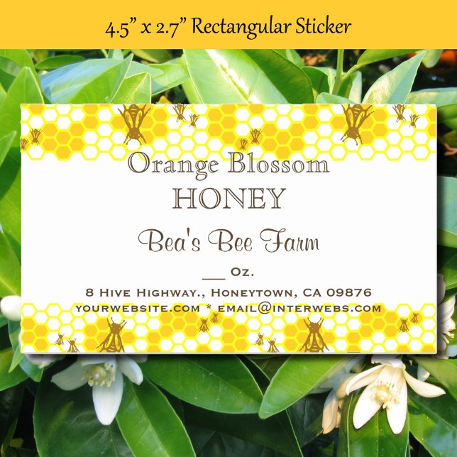 Honey Bee Honeycomb Custom 4.5” x 2.7" Rectangular Sticker (Honey Bee Honeycomb Product Honey Bee Honeycomb Product 4.5” x 2.7 Rectangular Stickers)