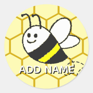 Honey Bee Honeycomb Drawing Personalized Name Classic Round Sticker
