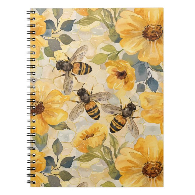 Honey Bee Honeycomb Flower Floral Pattern Notebook (Front)