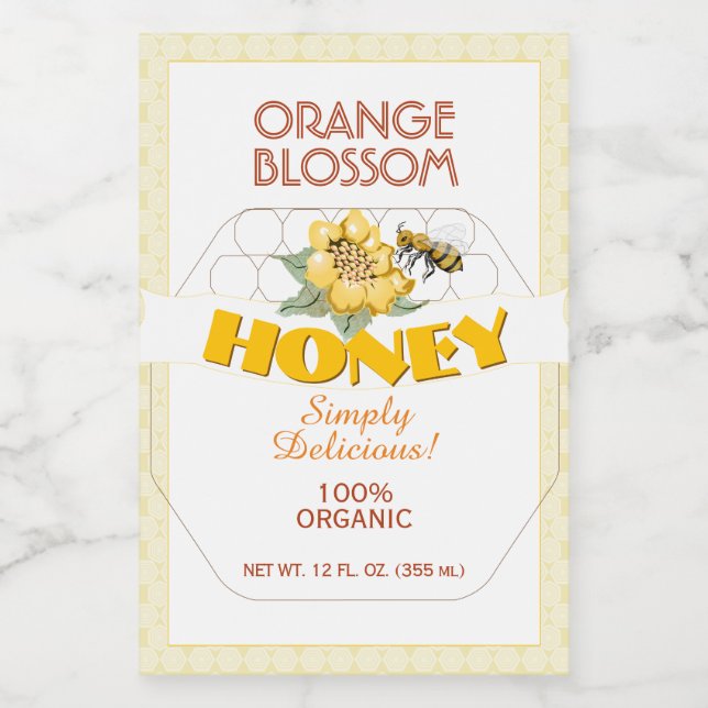 Honey Bee Honeycomb Flowers Food Label (Single Label)
