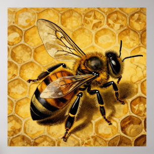 Honey Bee Honeycomb Golden Nature Poster