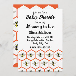 Honey Bee Honeycomb Mummy to bee Baby Shower  Invitation