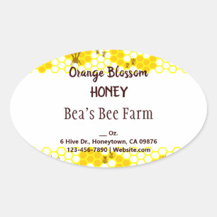 Honey Bee Honeycomb Pattern Editable Oval Sticker