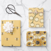 Honey Bee Honeycomb Sunflower Beekeeper Gift Wrap