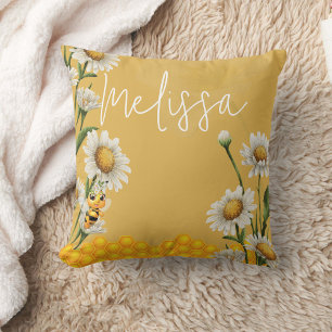 Honey Bee Honeycomb White Daisy Personalise Cushion