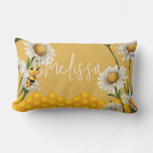 Honey Bee Honeycomb White Daisy Personalise Lumbar Cushion