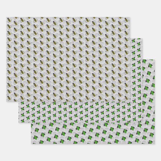 Honey Bee Honeycomb Wrapping Paper Set of 3 (Set)