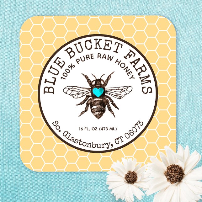 Honey Bee Honeycomb  Yellow Square Business Card (Creator Uploaded)