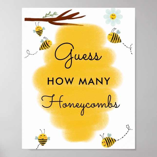 Honey Bee How Many Honeycombs Guess Game Poster (Front)