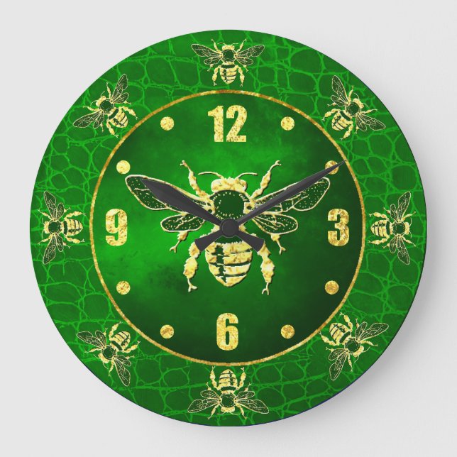 Honey Bee in Gold and Green Large Clock (Front)