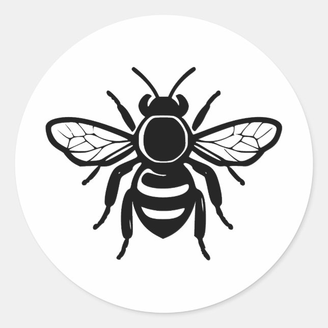  Honey Bee in Minimalist Black & White Classic Round Sticker (Front)