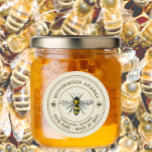 Honey Bee Label Yellow Beekeeper Apiary<br><div class="desc">Label your own honey, candles, beeswax and more with this vintage black and yellow honey bee honey sticker. Personalize with your apiary business name at the top and add in your location or address below. You can edit the descriptive text to match your product or keep it general to match...</div>