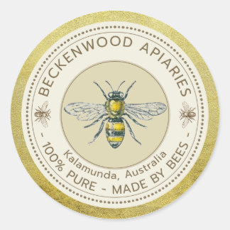 Honey Bee Label Yellow Beekeeper Apiary Gold Rim