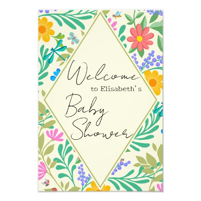 Honey Bee, Ladybug, Butterfly, Dragonfly & Flowers Photo Print (Front)