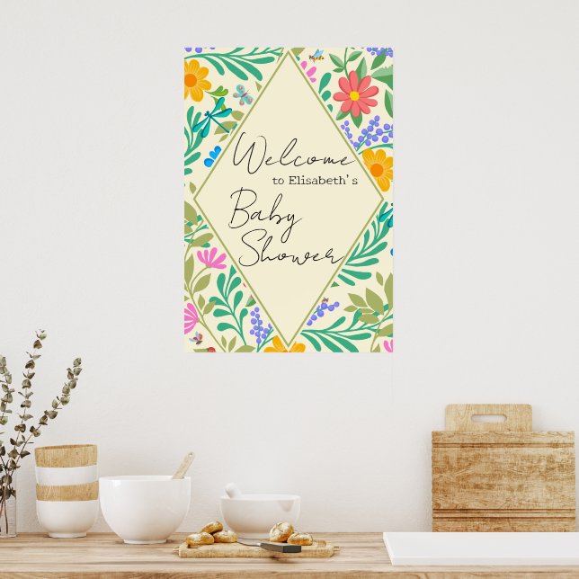 Honey Bee, Ladybug, Butterfly, Dragonfly & Flowers Poster (Kitchen)