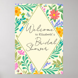 Honey Bee, Ladybug, Butterfly, Dragonfly & Flowers Poster