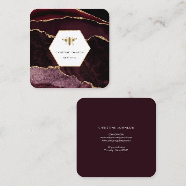 honey bee logo square business card (Front/Back)
