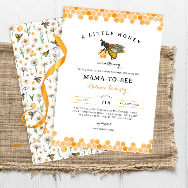 Honey Bee Mama to Bee Baby Shower Invitation (Little Honey Bee Baby Shower Invite)