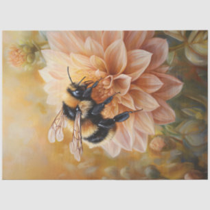 Honey Bee on a Peach Pink Flower Decoupage Tissue Paper