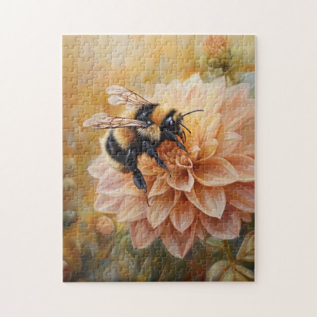 Honey Bee on a Peach Pink Flower Jigsaw Puzzle (Vertical)